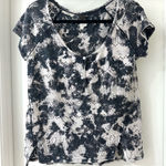 Free People We The Free Black & White Knit Short Sleeve Eyelet Top with Buttons, Size S Photo 0