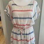 Old Navy White Blue and Orange Striped Linen Blend Scoop Neck Dress Size Medium Photo 8