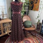 Mango MNG Earth Tone Floral Ruffle Neck Gothic Romance Maxi Dress Photo 1