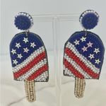American Flag Popsicle Seed Bead Earrings Red Photo 1