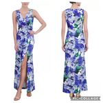 Eliza J  Twist Front Satin Gown Blue Floral 8 Photo 1