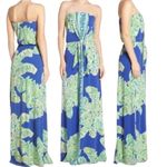 Lilly Pulitzer Rosalina Maxi Dress Tropical Print Iris Blue Strapless NEW NWT XS Photo 2