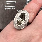 Vintage Oversized Marquise Rhinestone Statement Ring Silver Tone Size 8 Gray Photo 6