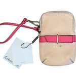 Calvin Klein NWT Tan & Watermelon Pink Leather Wristlet w/Pockets Inside & Out Photo 0