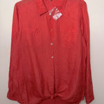 Calypso St. Barth NWOT  100% silk coral pearl button down crinkle shirt blouse M Photo 0