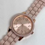 FMD women pink dial gold tone watch quartz 38mm case silicone band running Photo 1