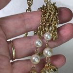 Vintage lariat flapper tie front chain and faux pearl necklace. Gold Photo 3