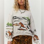 Daydreamer NWT  Free People Collab Running Horses Oversized  Crew In Morning Fog Photo 0