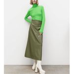 ZARA Faux Leather Midi Skirt olive green patchwork flare a line long blogger Photo 4