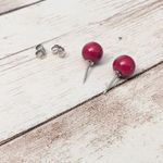 Vintage Stud Earrings For Pierced Ears Dainty Retro Red Ball Photo 4
