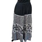 Cathy Daniels Vintage  Tiered Floral Maxi Skirt L Black White Viscose Rayon Boho Photo 1