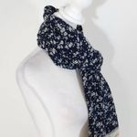 Navy, Red, and Cream Boho Floral Scarf with Fringe Blue Photo 3