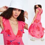 Free People  Tropical Hawaiian Hibiscus Hot Pink Floral Maxi Dress Size 8 Summer Photo 5