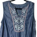 J Jill Denim Indigo Chambray Embroidered Sleeveless Blouse 100%‎ Lyocell Boho S Blue Photo 2
