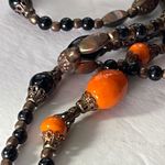 Vintage glass metal brass beaded 21” long necklace . Orange Photo 6