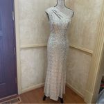 Eliza J . One-Shoulder with cutouts Maxi Sequins Gown Dress Prom Champagne Sz 8 Photo 1