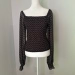 Anthropologie  black pattern smocked off-the shoulder long sleeve top size S Photo 2