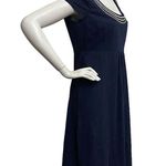 Boden Empire Waist Shift Dress Women's Size 10R Navy Blue Yellow Embroidered Photo 2