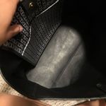 Tory Burch Gemini Link Canvas Tote Navy Black Striped Chain Print Large Bag Photo 6