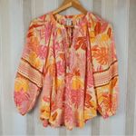 Haute Hippie Size S Tropical Floral Bohemian Peasant Style Blouse With Tassels Photo 0