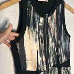 Rebecca Taylor Silk Artsy Front Zip Dress Black Watercolor Camo Cocktail Party Photo 4