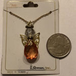 Vintage Roman July Birthstone Angel Pendant Necklace Gold Photo 2