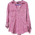 NY & Company 7th Avenue size XL tall pullover pink white checkered rolltab slvs Photo 8
