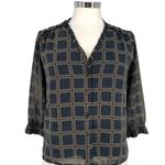 Anthropologie DRA Geometric Print V-neck Blouse Navy Blue Size XS Photo 0