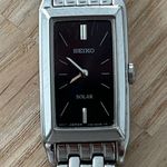 Seiko  Solar Luxury Ladies Watch Black Rectangular Dial Stainless Bracelet Photo 1