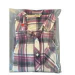Woolrich Plaid Flannel Shirt Women's M/M Cream Magenta Charcoal Long Sleeve Photo 7