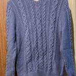 L.L.Bean Large Cable Knit Fisherman Sweater 100% Cotton Sky Blue Pullover Photo 0