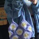 Handmade Purple Crochet Daisy Tote Photo 0