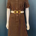 Vintage 60s Peter Pan Collar Chocolate Striped Dress Multi Size M Photo 4
