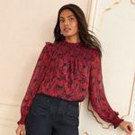 Who What Wear  Love and Roses Red Black Ruffle Mock Neck Sheer Blouse Size XXL Photo 0