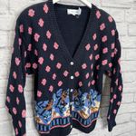 Vintage J Christopher Cardigan Sweater Size L Navy Blue Pink Cottagecore Womens Size L Photo 2