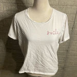 Ella Moss Ella Moss White Smile Cotton Crop Crew Neck Casual T-shirt Size Large Photo 0