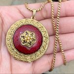 Vintage Burgundy Enamel Faux Mini Pearl Flower Ornate Gold Photo 3
