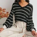 White + Warren Black Striped Balloon Sleeve Sweater Size M Photo 0