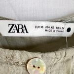 ZARA  Ramie Blouse Top XS UK 6 8 Sage Green Button Front Boho Peasant Minimalist Photo 6