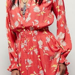 Free People  Ruthie Coral Floral Print Button Front Mini Shirt Dress flowy Large Photo 0