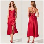 ASTR The Label Gaia Red Satin Slip Dress Midi Thigh Slit Size XS Photo 1