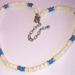 Off White Puka Shell Blue Moon Glow Beaded Boho Retro Necklace Photo 2