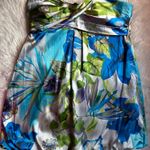 Feathers Floral Y2K Satin Bubble Hem Dress Size Large Blue Green Cocktail Party Silver Photo 5