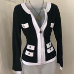 BCBGeneration BCBG Black white preppy old money quiet luxury zip-up shirt blouse jacket top sweater long sleeve #glam #streetwear Measurements in pics Photo 1
