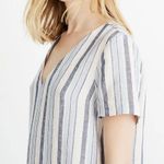 Madewell Linen Side Button Easy Dress Blue White Stripes Women’s Size Small Photo 2