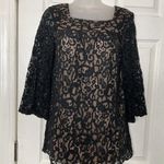 Topshop  Black Lace Crochet Long sleeve Tunic Short Mini Dress Size 4 Lined Photo 2