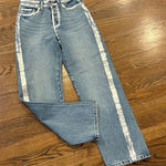 Mango MNG  silver embellished straight button fly jeans, silver trim, size 1, modern Photo 0