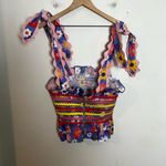 CELIAB- Majorca Top Floral Print Self Tie Smocked Bodice Summer Preppy Photo 4