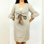 BCBGMAXAZRIA  Striped Sheath Stretch Dress Beige Bow Ruffle Sleeve Size Small Photo 8