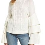 Nordstrom BP. White Cable Knit Tiered Ruffle Bell Sleeve Sweater Small Photo 0